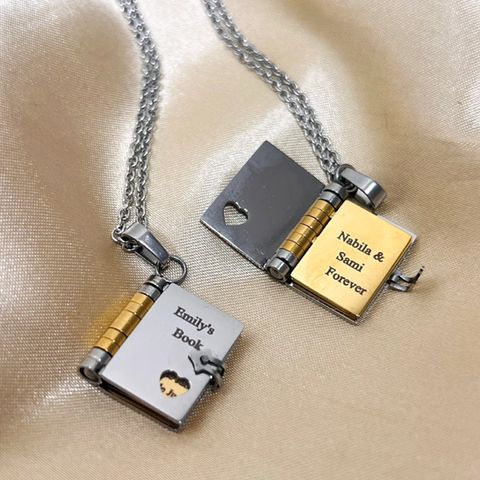 201 Stainless Steel 304 Stainless Steel Titanium Steel Gold Plated Hip-Hop Plating Book Letter Pendant Necklace