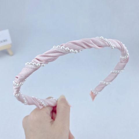 Women's IG Style Simple Style Solid Color PVC Cloth Pearl Pleated Hair Band