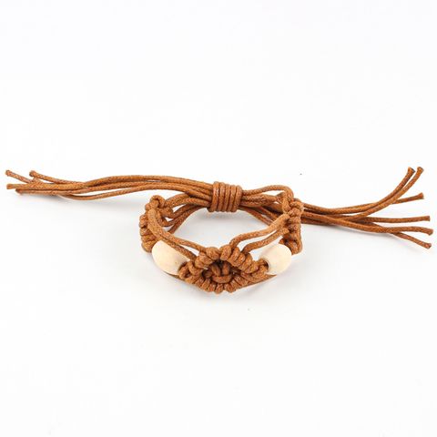 Simple Style Flower Wooden Beads Wax Line Braid Unisex Bracelets