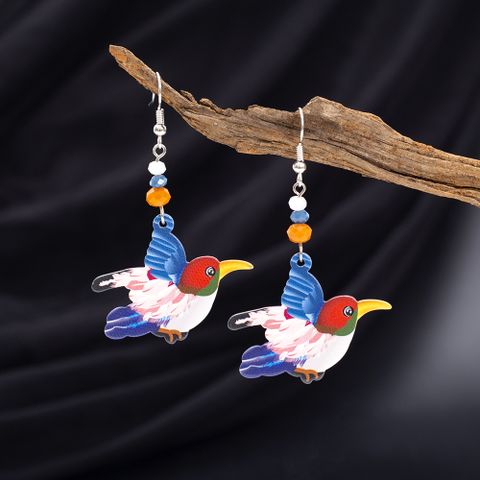 1 Pair Cute Bird Beaded Printing Arylic Drop Earrings