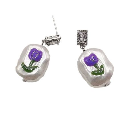1 Pair Elegant Sweet Flower Enamel Imitation Pearl Drop Earrings