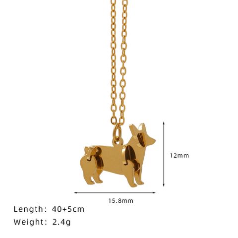 201 Stainless Steel 304 Stainless Steel Gold Plated Cute Asymmetrical Dog Pendant Necklace