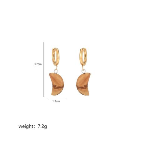 1 Pair Classical Exaggerated Simple Style Moon Polishing Stainless Steel Natural Stone 18K Gold Plated Drop Earrings