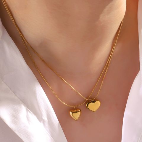 304 Stainless Steel 18K Gold Plated Simple Style Heart Shape Pendant Necklace