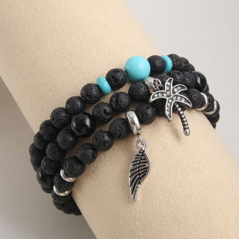 Beach Simple Style Coconut Tree Wings 304 Stainless Steel Natural Stone Beaded Men's Bracelets