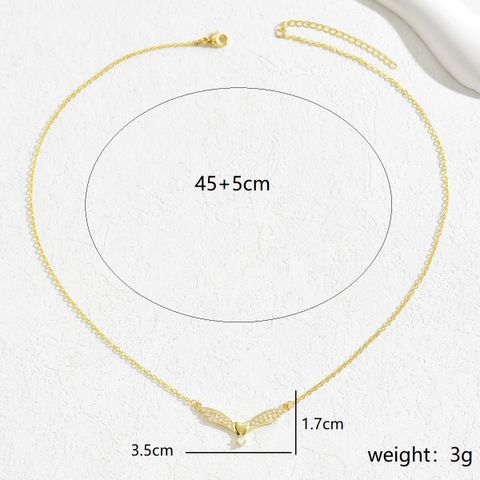 Copper 18K Gold Plated Simple Style Heart Shape Wings Inlay Zircon Necklace