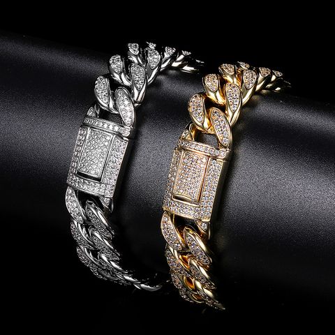Hip-Hop Round Brass Inlay Zircon 18K Gold Plated Women's Tennis Bracelet