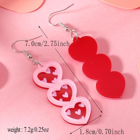 1 Pair Cute Romantic Heart Shape Hollow Out Arylic Silver Plated Drop Earrings