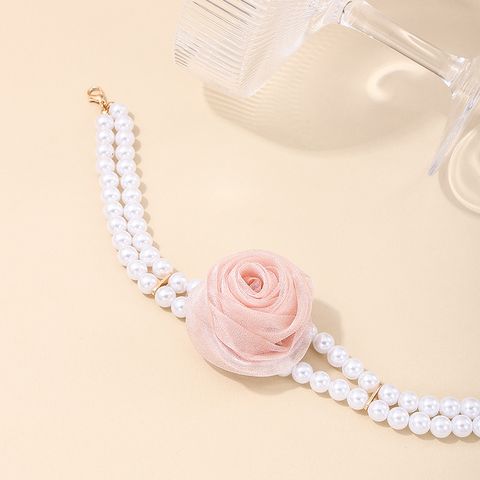 IG Style Simple Style Flower Artificial Pearl Alloy Beaded Plating Women's Choker