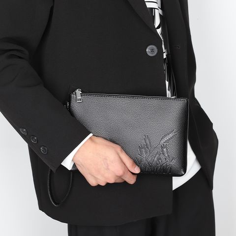 Men's Reed Pu Leather Zipper Clutch Bag