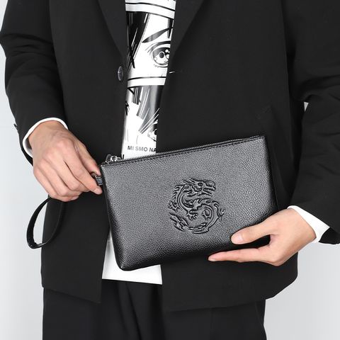 Men's Animal Pu Leather Zipper Clutch Bag