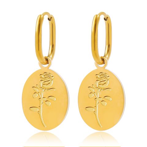 1 Pair IG Style Simple Style Oval Rose 304 Stainless Steel Gold Plated Drop Earrings