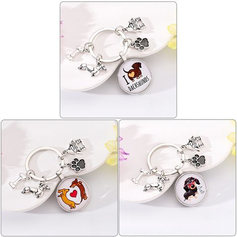 Cute Simple Style Dog Paw Print Unforgettable Alloy Glass Inlay Glass Bag Pendant Keychain