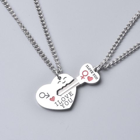 Titanium Steel IG Style Simple Style Letter Heart Shape Key Pendant Necklace