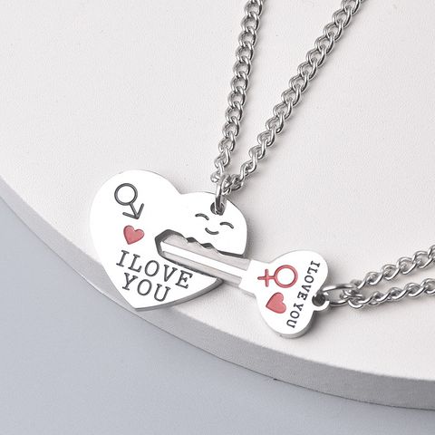 Titanium Steel IG Style Simple Style Letter Heart Shape Key Pendant Necklace