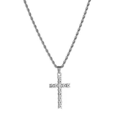 Titanium Steel IG Style Simple Style Cross Inlay Zircon Pendant Necklace