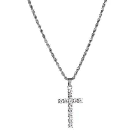 Titanium Steel IG Style Simple Style Cross Inlay Zircon Pendant Necklace