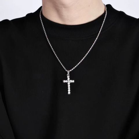 Titanium Steel IG Style Simple Style Cross Inlay Zircon Pendant Necklace