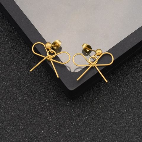 1 Pair IG Style Simple Style Bow Knot Plating Hollow Out Stainless Steel Drop Earrings