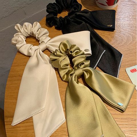 Women's IG Style Simple Style Solid Color Bow Knot Cloth Pearl Hair Tie