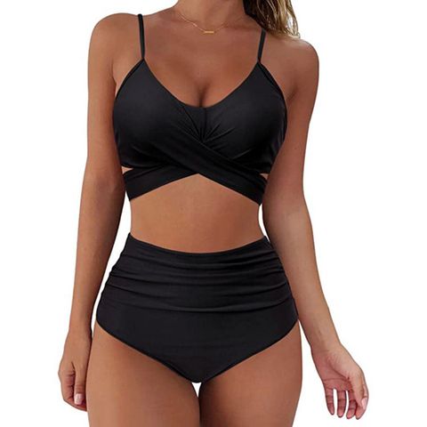 Women's Solid Color 2 Pieces Set Bikinis Swimwear