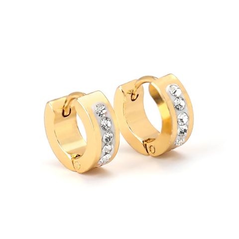 1 Pair Elegant Simple Style Geometric 304 Stainless Steel Zircon 18K Gold Plated Huggie Earrings