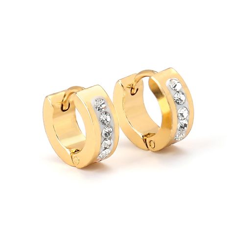 1 Pair Elegant Simple Style Geometric 304 Stainless Steel Zircon 18K Gold Plated Huggie Earrings