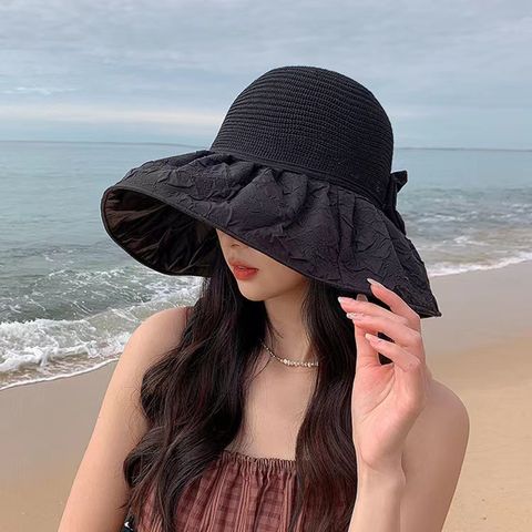 Women's Elegant Solid Color Bow Knot Big Eaves Sun Hat