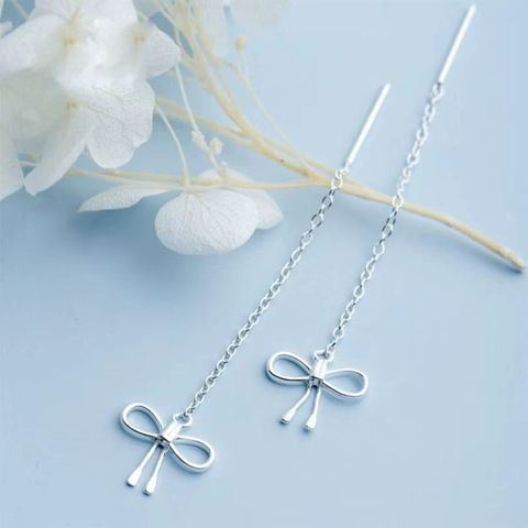 1 Pair Elegant Simple Style Bow Knot Bowknot Sterling Silver Ear Line