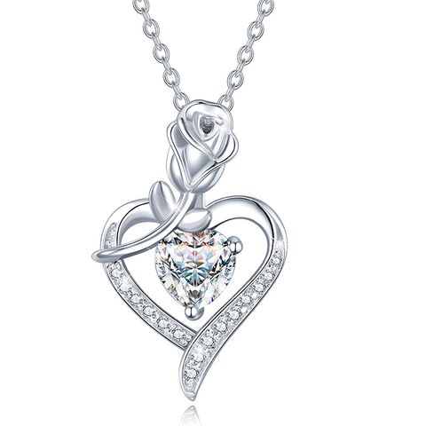 Sterling Silber IG-Stil Elegant Herzform Rose Überzug Halskette Mit Anhänger