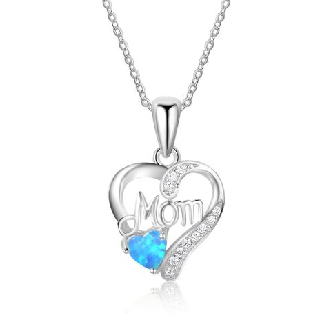 Sterling Silber IG-Stil Elegant Brief Herzform Opal Halskette Mit Anhänger