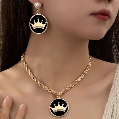Simple Style Classic Style Commute Round Crown Alloy Inlay Rhinestones Pearl Women's Jewelry Set