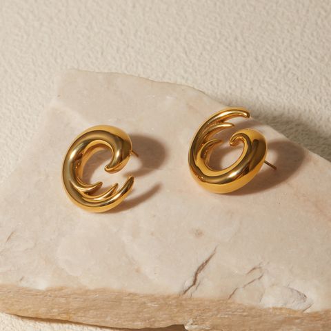 1 Pair IG Style Sea Wave 316 Stainless Steel  18K Gold Plated Ear Studs