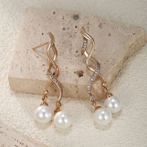 1 Pair XUPING Sweet Spiral Irregular Copper Alloy Artificial Gemstones Artificial Pearls 18K Gold Plated Drop Earrings