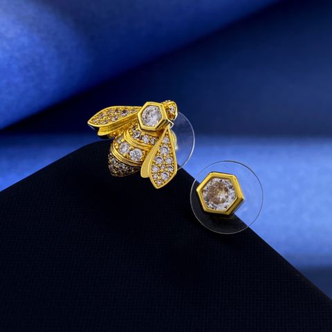 Copper 18K Gold Plated Simple Style Commute Bee Inlay Zircon Rings Earrings