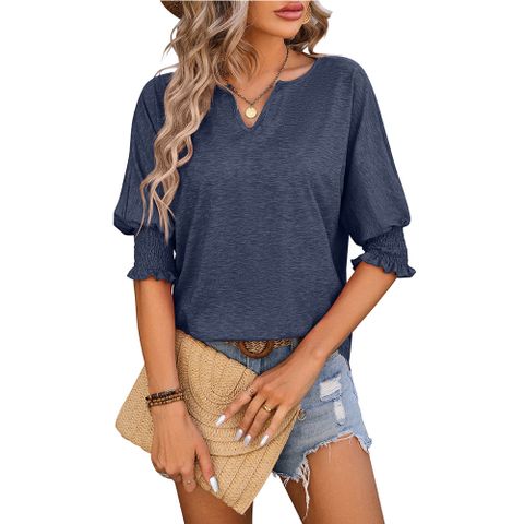 Women's T-shirt Half Sleeve T-Shirts Patchwork Vacation Solid Color