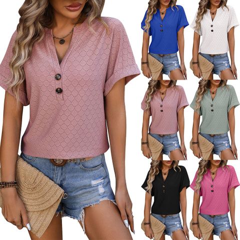 Women's T-shirt Short Sleeve T-Shirts Patchwork Button Streetwear Solid Color