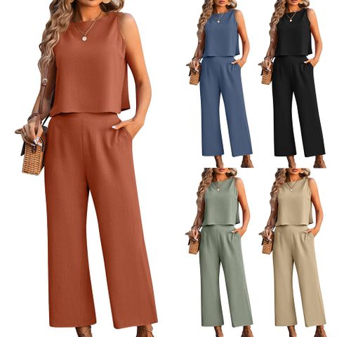 Holiday Daily Women's Casual Solid Color Cotton Button Pants Sets Pants Sets