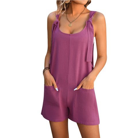 Women's Holiday Daily Streetwear Solid Color Shorts Pocket Rompers
