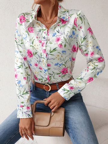 Women's Blouse Long Sleeve Blouses Button Vacation Flower