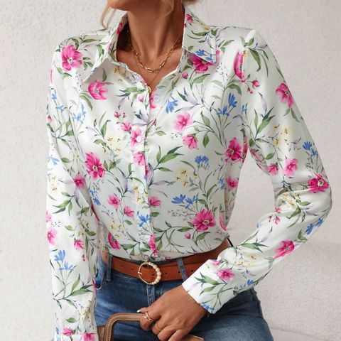 Women's Blouse Long Sleeve Blouses Button Vacation Flower