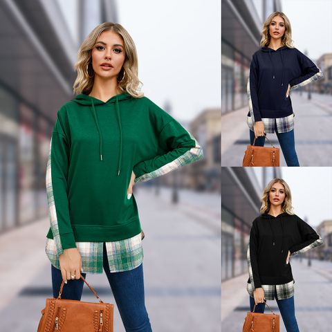 Women's Hoodies Long Sleeve Streetwear Plaid Solid Color