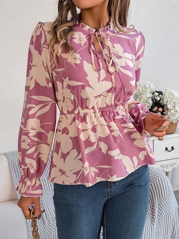 Women's Blouse Long Sleeve Blouses Elegant Flower