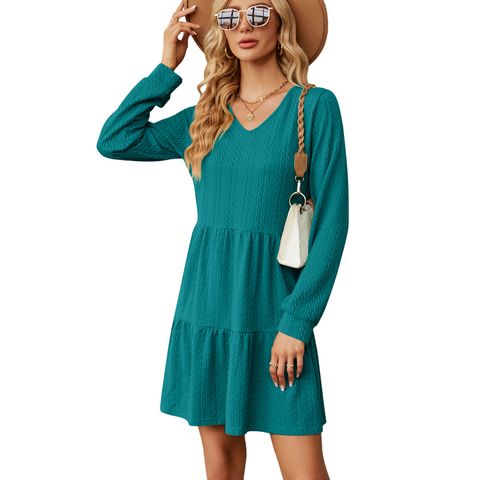 Women's Regular Dress Casual Classic Style V Neck Long Sleeve Solid Color Midi Dress Daily