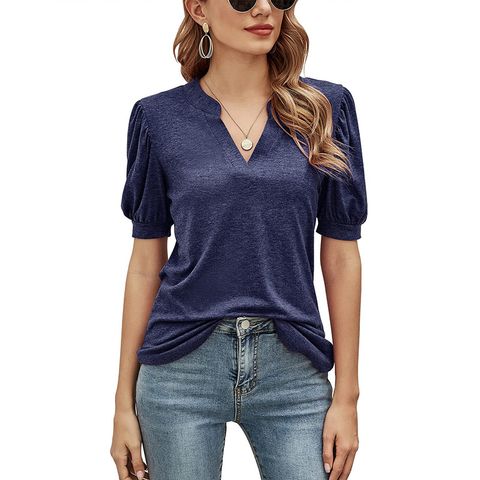 Women's T-shirt Short Sleeve T-Shirts Casual Elegant Solid Color