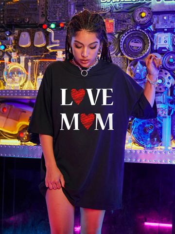 Women's T-shirt Short Sleeve T-Shirts Streetwear Letter Heart Shape