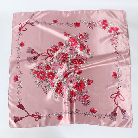 Women's Vintage Style Flower Polyester Printing Silk Scarf
