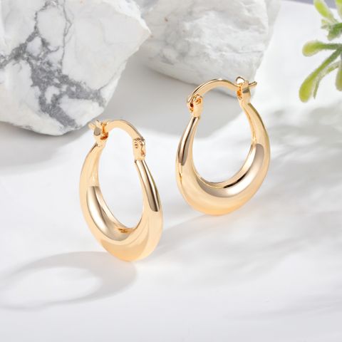1 Pair Simple Style Round Copper 18K Gold Plated Hoop Earrings