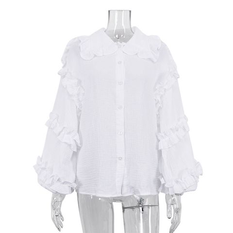 Women's Blouse Long Sleeve Blouses Button Classic Style Solid Color