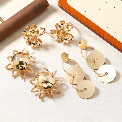 1 Pair IG Style Simple Style Round Flower Alloy 14K Gold Plated Drop Earrings Ear Studs